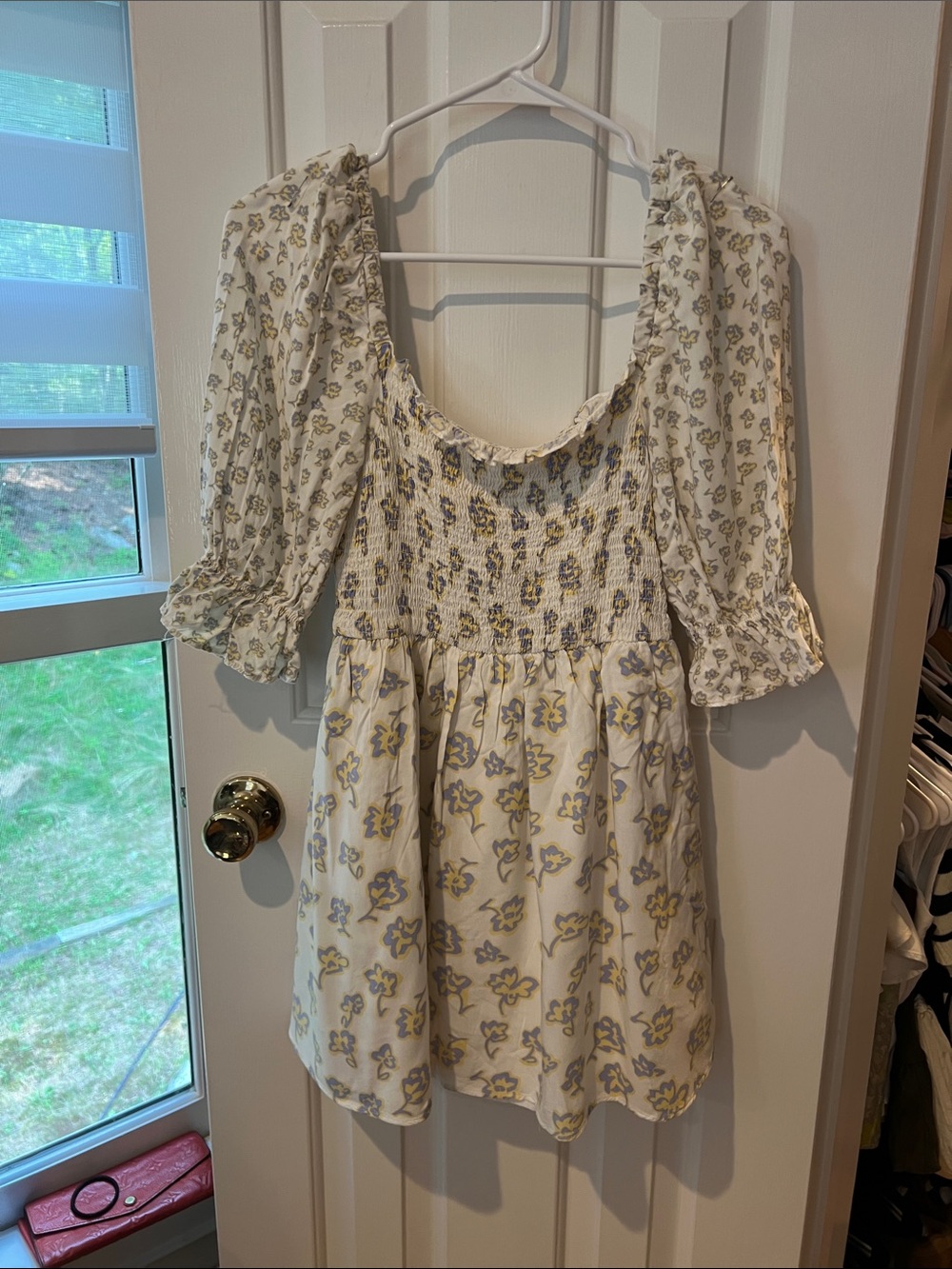 French Connection Cream Floral Smocked Mini Dress
